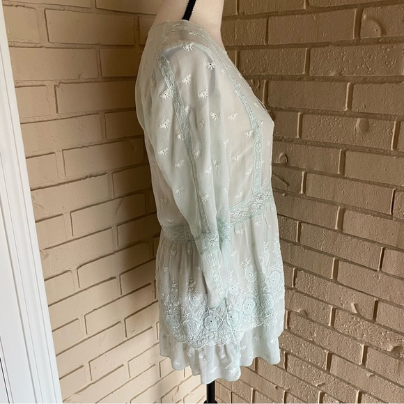 Sundance Womens Blouse Top Silk Eyelet Button Up 3/4 Sleeve Boho Cottagecore S - Picture 3 of 9